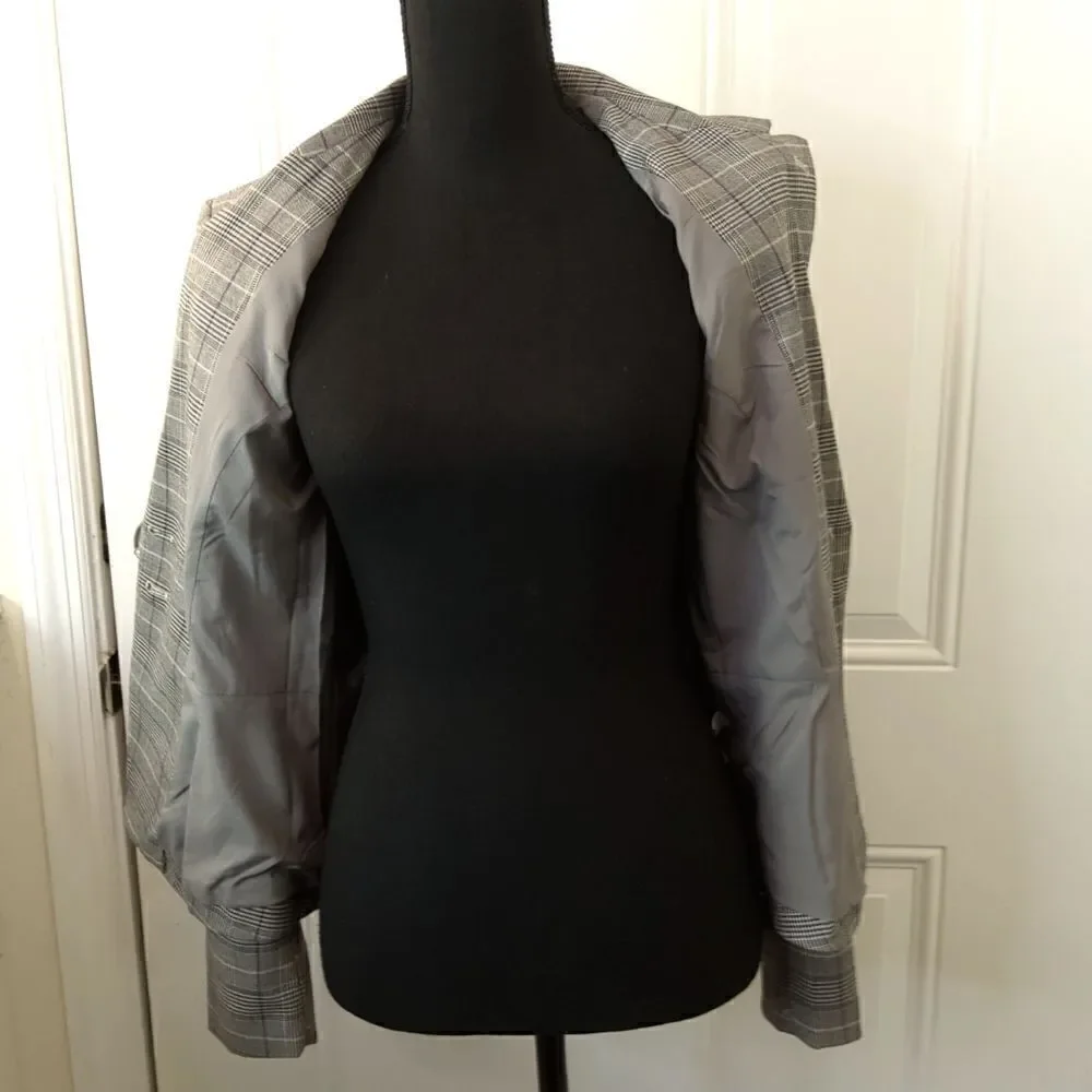 Cato two button front black charcoal gray and purple plaid jacket